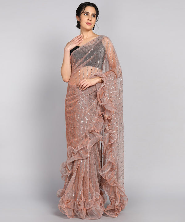 Frill work saree with separate blouse piece