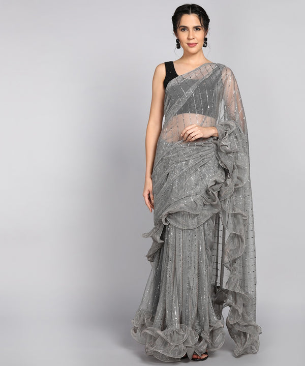 Frill work saree with separate blouse piece