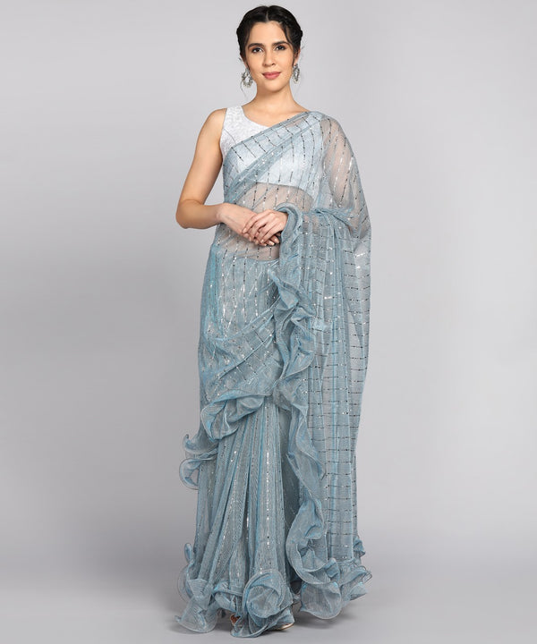 Frill work saree with separate blouse piece