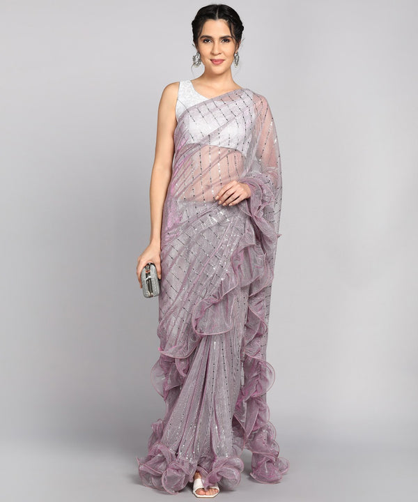 Frill work saree with separate blouse piece