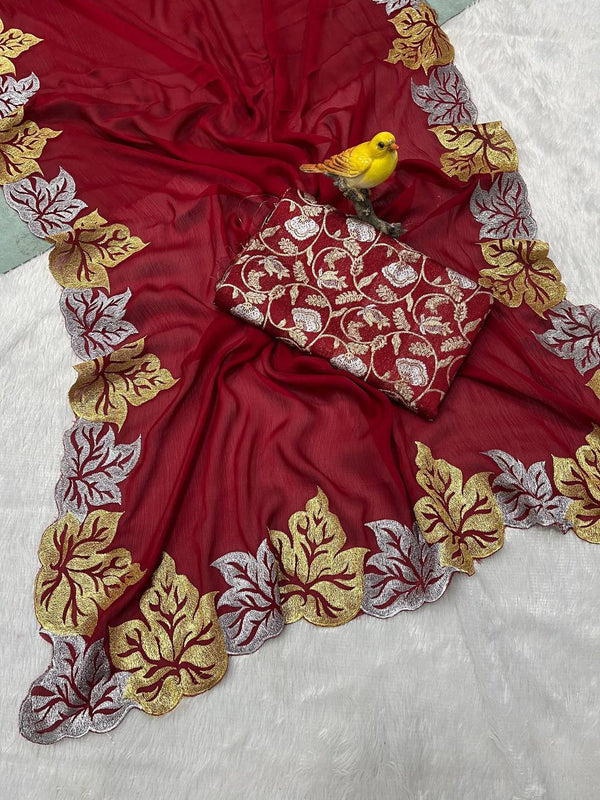 Beautiful Sartin Chiffon Silk Saree