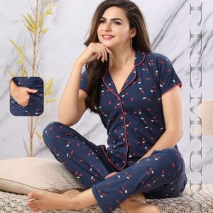 Elegant Printed Navy Blue Women’s Suit for Stylish Everyday Wear